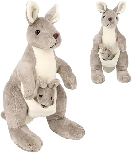 YANGUN Känguru Plüschtier Plüschtiere, 28cm Süßes Kuscheltier Mutter und Kind Känguru, Flauschiges Stofftier Kängurus, Plüsch Känguroo Spielzeug, Geburtstagsgeschenk für Kinder von YANGUN