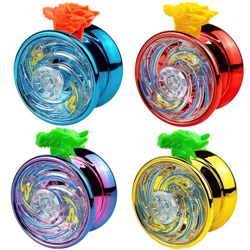 YANGUN LED Licht yoyo Kinder, 4 Stück JoJo Leuchtend für Kinder mit Saiten und Fingerling, JoJo mit leerlauf und kugellager, Finger Spin Trick Legierung YoYo für Anfänger von YANGUN