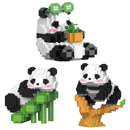 YANGUN Mini Bausteine Panda, 3 Stück Panda Klemmbausteine Set, 3 in 1-Panda-Bausteine Set, Klemmbausteine TiereSet, Mini Tiere BausteineSet, Bausteine für Erwachsene Kinder, Niedlich Panda Bricks von YANGUN