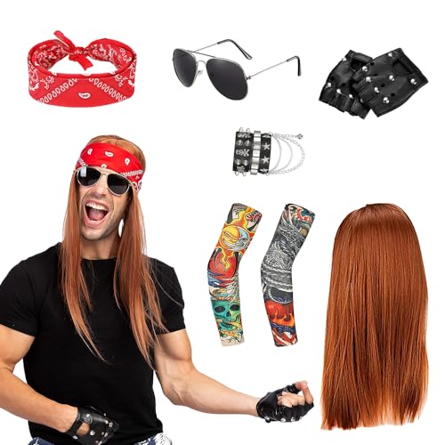 YANGUN Rocker Outfit herren, Punk Gothic Rocker Kit, Rocker Kostüm Herren Set mit Perücke, Punker Rockstar Kostüm Accessoires Herren, Rocker 80er 90er Jahre Outfit, Für Motto-Party Und Cosplay YANGUN Rocker Outfit herren, Punk Gothic Rocker Kit, Rocker Kostüm Herren Set mit Perücke, Punker Rockstar Kostüm Accessoires Herren, Rocker 80er 90er Jahre Outfit, Für Motto-Party Und Cosplay von YANGUN