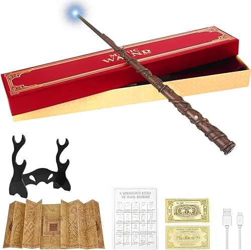 YANGUN Zauberstab, 35cm Zauberstab mit Licht, USB Aufladung Elderstab, Magic Wand in Geschenkbox mit Landkarte von YANGUN