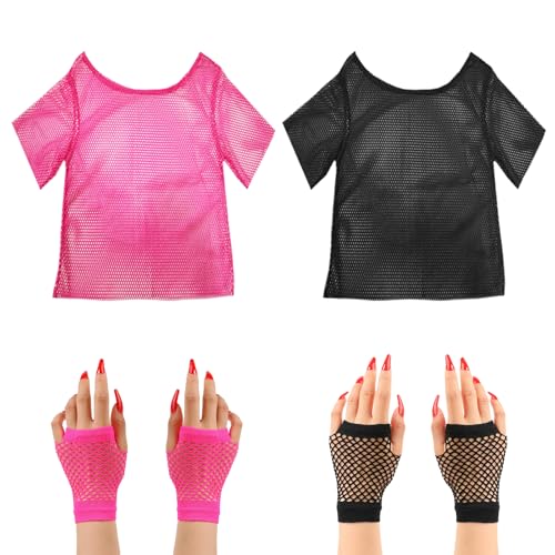 YANINEE 6 Stücke 80er Jahre Outfit Netzshirt Damen Set YANINEE 6 Stücke 80er Jahre Outfit Netzshirt Damen Set von YANINEE
