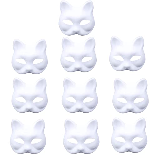 YANJIY 10 Stück Weiße Maske für Cosplay, Unbemalte Maskerade, Weißes Papier, Katzenmasken, DIY, Karneval, Halloween Party YANJIY 10 Stück Weiße Maske für Cosplay, Unbemalte Maskerade, Weißes Papier, Katzenmasken, DIY, Karneval, Halloween Party von YANJIY