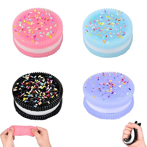 4er-Set Keks Squishy Spielzeug – Ultraweiche Anti-Stress Knetspielzeuge für Kinder & Erwachsene, Taba Squishy, Squeeze Toys mit Kawaii Design als Geschenk (Stil A-Blau, Rosa, Lila, Schwarz) von YANJIY