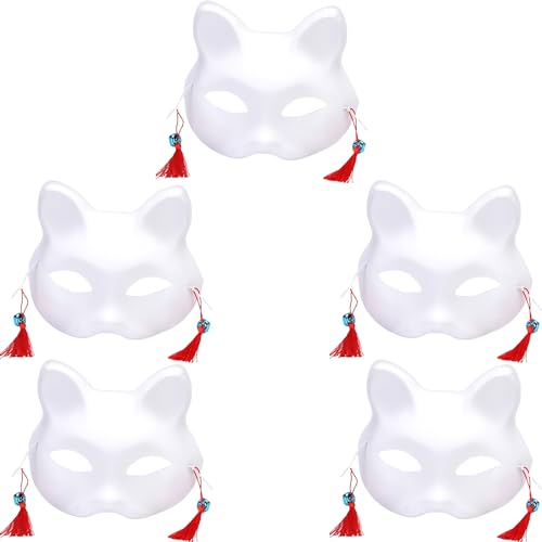 YANJIY 5 Stück Weiße Maske Cosplay, DIY Katzenmasken mit Glocke, Plastik Weiße Katzenmaske, Maske Katze Basteln, Weiße Maske Erwachsene Kinder Für Halloween, Fasching, Parteien YANJIY 5 Stück Weiße Maske Cosplay, DIY Katzenmasken mit Glocke, Plastik Weiße Katzenmaske, Maske Katze Basteln, Weiße Maske Erwachsene Kinder Für Halloween, Fasching, Parteien von YANJIY