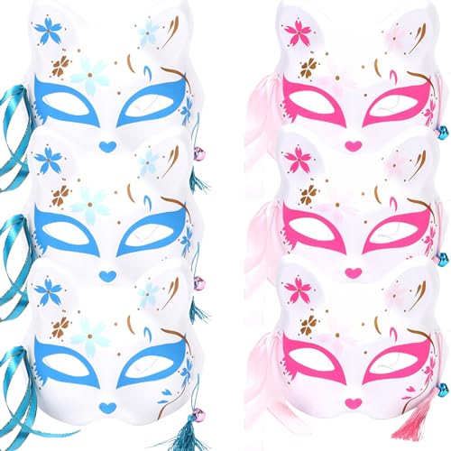 YANJIY 6 Stück Maskerade Maske Blau Rosa, Gemalte Katzenmaske mit Glocke, Halloween Tier Cosplay Katzenmasken, Plastik Weiße Katzenmaske, Kabuki Maske, für Partys, Karneval, Kinder Erwachsene YANJIY 6 Stück Maskerade Maske Blau Rosa, Gemalte Katzenmaske mit Glocke, Halloween Tier Cosplay Katzenmasken, Plastik Weiße Katzenmaske, Kabuki Maske, für Partys, Karneval, Kinder Erwachsene von YANJIY