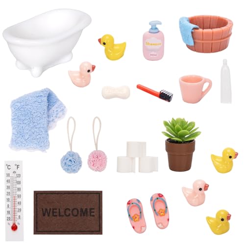 Wichtel Zubehör, 22pcs Miniatur Wichtelzubehör Bade Set, Miniatur Puppenhaus Zubehör Set, Mini Zubehör Wichtel, Wichtel Wasch Set Badeutensilien, Geschenk für Miniaturmodelle Dekorieren von YANSYUN