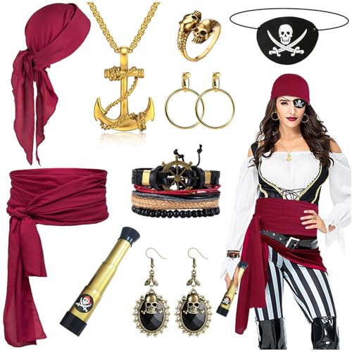 YANSYUN 9 Stück Piratenkostüm für Damen Mittelalter Piraten Accessoires Damen Piraten Kostüm Frauen Enthalten Pirate Kopftuch Hüfte Tuch Augenklappe Ohrringe Halskette Armband YANSYUN 9 Stück Piratenkostüm für Damen Mittelalter Piraten Accessoires Damen Piraten Kostüm Frauen Enthalten Pirate Kopftuch Hüfte Tuch Augenklappe Ohrringe Halskette Armband von YANSYUN