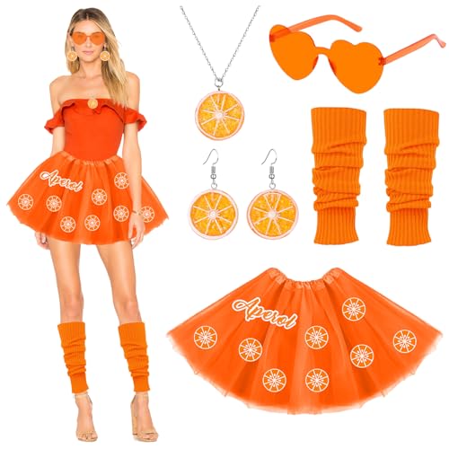 YANSYUN Aperol Kostüm Damen Tüllrock Orange Damen Karneval Kostüm Enthält Orangen Ohrringe Orange Halskette Herz Sonnenbrille Orange Stulpen Karnevalskostüm Frauen von YANSYUN