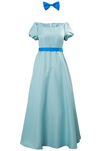 YANVS Damen Wendy Cosplay Kostüm Halloween Prinzessin Kleid Gürtel Schleife Tiara Set (S, Blau) von YANVS