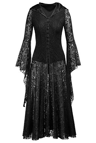 YANVS Mittelalterliches Renaissance-Kostüm für Erwachsene, Halloween, Karneval, Cosplay, Retro, Gothic, langes Kleid, groß, schwarz von YANVS