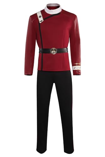 YANVS Strange New World Uniform Erwachsene Captain Pike Cosplay Rote Jacke Herrenhose und Gürtel Halloween Kostüm Set von YANVS