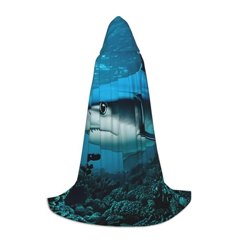 YANYU Blauer Hai-Druck, Unisex, Kapuzenumhang, verschiedene Größen, für Halloween, Cosplay, Motto-Partys, Karneval von YANYU