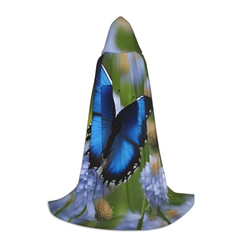 YANYU Blauer Schmetterlingsaufdruck, Unisex, Kapuzenumhang, verschiedene Größen, für Halloween, Cosplay, Motto-Partys, Karneval von YANYU