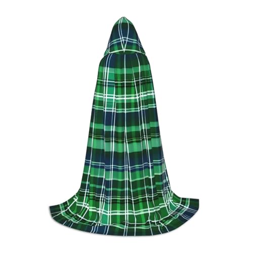 YANYU Blauer und grüner schottischer Schottenkaro-Druck, Unisex, Kapuzenumhang, verschiedene Größen, für Halloween, Cosplay, Motto-Partys, Karneval von YANYU