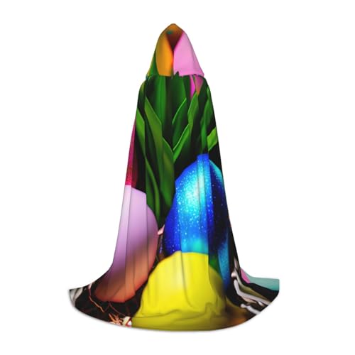 YANYU Farbenfroher Ostereier-Druck, Unisex, Kapuzenumhang, verschiedene Größen für Halloween, Cosplay, Motto-Partys, Karneval von YANYU