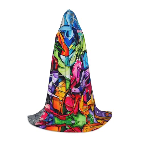 YANYU Graffiti-Zeichen-Druck, Karneval, unverzichtbarer Kapuzenumhang für Erwachsene, Uni, Gothic-Kostüm für Rollenspiele und Cosplay von YANYU