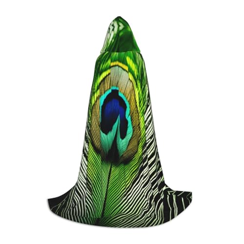 YANYU Grüner Pfauenfeder-Druck, Unisex, Kapuzenumhang, verschiedene Größen, für Halloween, Cosplay, Motto-Partys, Karneval von YANYU