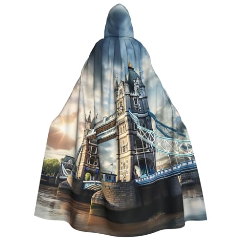 YANYU Historischer Old Tower Bridge London Print Kapuzenumhang Zauberer Robe Kapuze Hexenkleid Cosplay Umhang Mittelalter Halloween Kostüme von YANYU