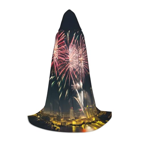 YANYU Kapuzenumhang mit Feuerwerk-Muster, Unisex, verschiedene Größen, für Halloween, Cosplay, Motto-Partys, Karneval von YANYU