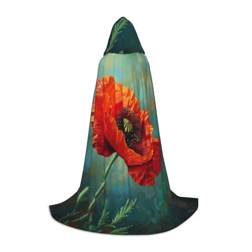 YANYU Kapuzenumhang mit Mohnblumen-Druck, für Erwachsene, Uni, Gothic-Kostüm für Rollenspiele und Cosplay von YANYU