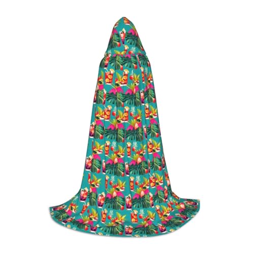 YANYU Kapuzenumhang mit tropischem Cocktail-Druck, Unisex, verschiedene Größen, für Halloween, Cosplay, Motto-Partys, Karneval von YANYU