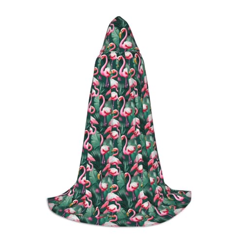 YANYU Palmblatt- und Flamingo-Paar-Druck, Unisex, Kapuzenumhang, verschiedene Größen, für Halloween, Cosplay, Mottopartys, Karneval von YANYU