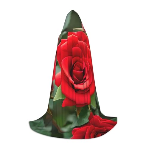YANYU Roter Rosen-Blumendruck, Unisex, Kapuzenumhang, verschiedene Größen, für Halloween, Cosplay, Motto-Partys, Karneval von YANYU