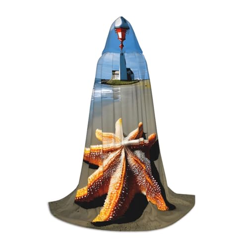 YANYU Seestern Leuchtturm Strand Druck Unisex Kapuzenumhang verschiedene Größen für Halloween Cosplay Mottopartys Karneval von YANYU