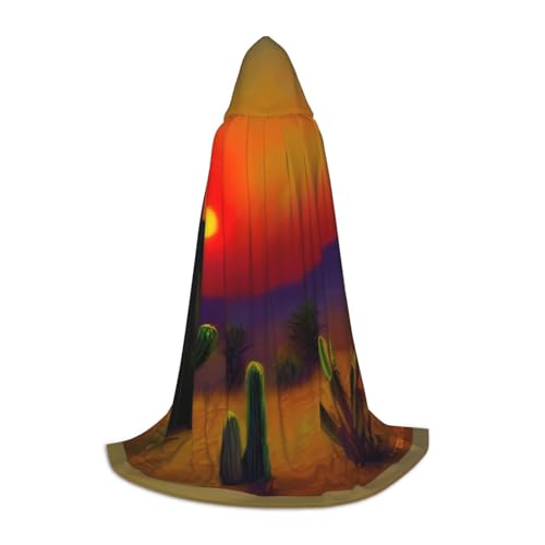 YANYU Sonnenuntergang Kaktus in Wüste Druck Karneval Essential Kapuzenumhang Erwachsene Uni Gothic Kostüm für Rollenspiele Cosplay von YANYU