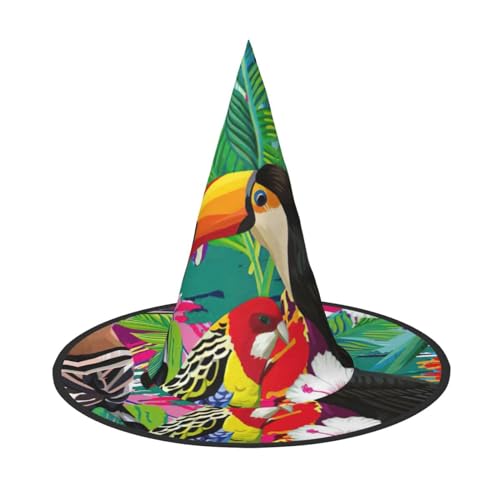 YANYU Tropischer Vogel- und Pflanzenblatt-Druck, vielseitiger Halloween-Hut für Erwachsene, Hexenhut, Kostüm, leicht, Cosplay, Halloween-Dekoration YANYU Tropischer Vogel- und Pflanzenblatt-Druck, vielseitiger Halloween-Hut für Erwachsene, Hexenhut, Kostüm, leicht, Cosplay, Halloween-Dekoration von YANYU