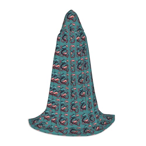 YANYU Unisex Kapuzenumhang mit Fisch- und Oktopus-Druck, verschiedene Größen, für Halloween, Cosplay, Motto-Partys, Karneval von YANYU