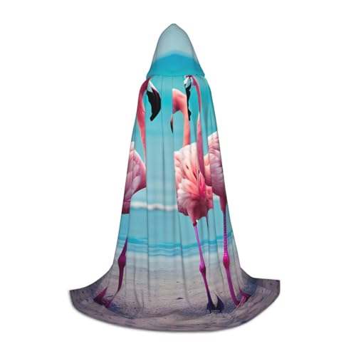 YANYU Unisex Kapuzenumhang mit Flamingo-Stranddruck, verschiedene Größen, für Halloween, Cosplay, Motto-Partys, Karneval von YANYU