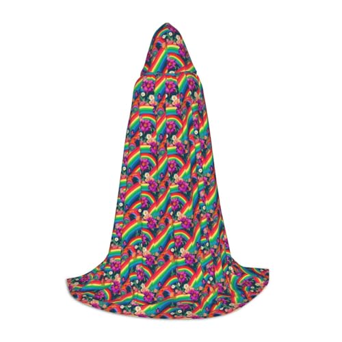 YANYU Unisex Kapuzenumhang mit Regenbogen-Blumendruck, verschiedene Größen für Halloween, Cosplay, Motto-Partys, Karneval von YANYU