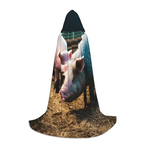 YANYU Unisex Kapuzenumhang mit Schweine-Motiv auf Bauernhof, verschiedene Größen, für Halloween, Cosplay, Motto-Partys, Karneval von YANYU
