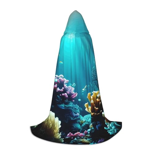 YANYU Unisex Kapuzenumhang mit Unterwasserlandschaft, verschiedene Größen, für Halloween, Cosplay, Motto-Partys, Karneval von YANYU