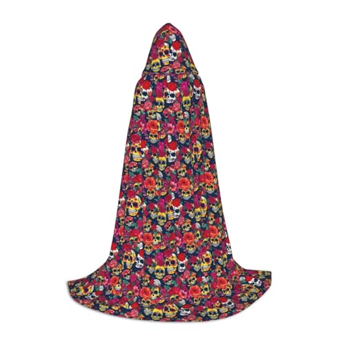 YANYU Unisex Kapuzenumhang mit Zucker und Totenköpfen und Blumen, verschiedene Größen für Halloween, Cosplay, Mottopartys, Karneval von YANYU