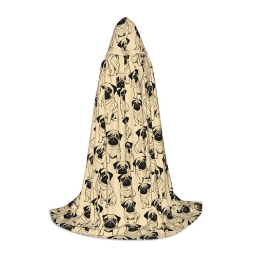 YANYU Unisex Kapuzenumhang mit niedlichem Mops-Aufdruck, verschiedene Größen für Halloween, Cosplay, Motto-Partys, Karneval von YANYU
