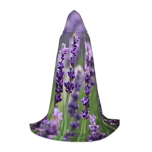YANYU Violetter Lavendel-Blumendruck, Unisex, Kapuzenumhang, verschiedene Größen, für Halloween, Cosplay, Motto-Partys, Karneval von YANYU