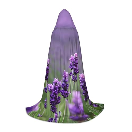 YANYU Violetter Lavendelfarbener Blumendruck, Unisex, Kapuzenumhang, verschiedene Größen, für Halloween, Cosplay, Motto-Partys, Karneval von YANYU