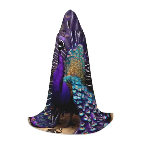 YANYU Violetter Pfauen-Aufdruck, Unisex, Kapuzenumhang, verschiedene Größen, für Halloween, Cosplay, Motto-Partys, Karneval von YANYU