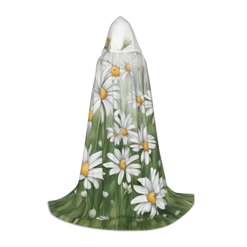 YANYU Weißer Gänseblümchen-Druck, Unisex, Kapuzenumhang, verschiedene Größen, für Halloween, Cosplay, Motto-Partys, Karneval von YANYU