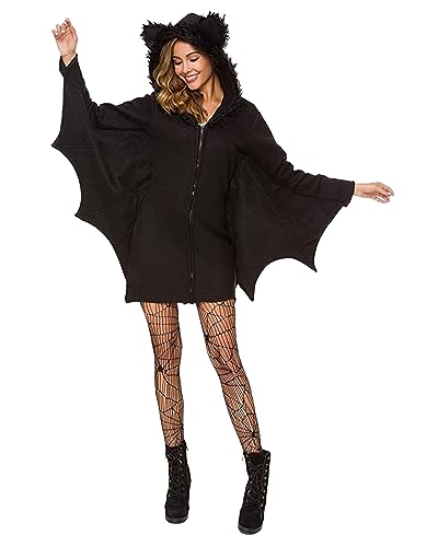 YAOBAOLE Damen Schwarz Fledermaus Reißverschluss Hoodie Halloween Kostüme für Erwachsene, Schwarz, M von YAOBAOLE