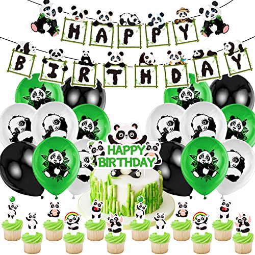 Panda Geburtstagsdeko Set - Party Dekorationen, Happy Birthday Girlande, Luftballons, Cake Topper, Kinder Geburtstag Dekoration, Themen Babyparty, Party Zubehör Panda Geburtstagsdeko Set - Party Dekorationen, Happy Birthday Girlande, Luftballons, Cake Topper, Kinder Geburtstag Dekoration, Themen Babyparty, Party Zubehör von YAOGOO
