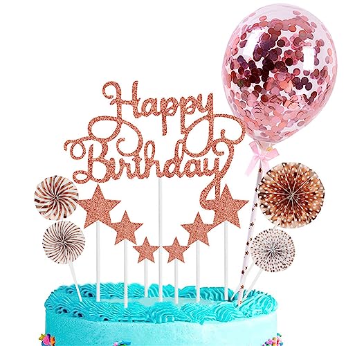 12 Stück rotgoldene Kuchendekoration, Papierfächer für Geburtstagskuchen, glitzernde Ballon-Kuchenzubehör, Partyzubehör 12 Stück rotgoldene Kuchendekoration, Papierfächer für Geburtstagskuchen, glitzernde Ballon-Kuchenzubehör, Partyzubehör von YAOGUI
