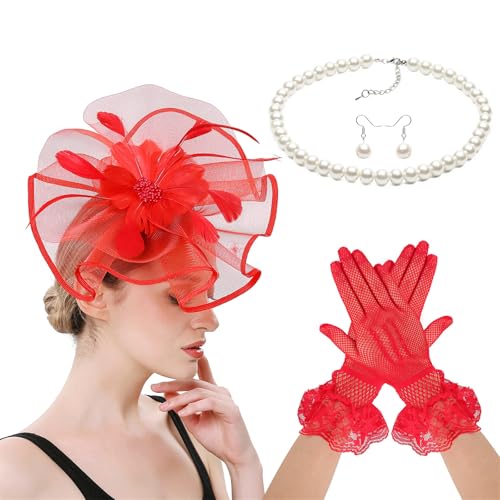 YAOGUI Mode Flapper Kostüm Haarzubehör Faszinator Handschuhe Halskette Set Für Spezialanlässe Rennereignis Kostümzubehör von YAOGUI