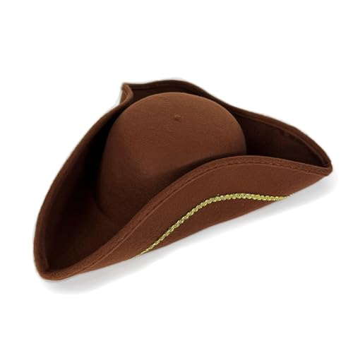 YAOGUI Piratenhut aus Stoff, elegant, goldfarben, Seidenfaden, Trikornhut für Themen-Event, Cosplay, Halloween, Party, Kostüm, Erwachsenenpirat, für Themenpartys von YAOGUI