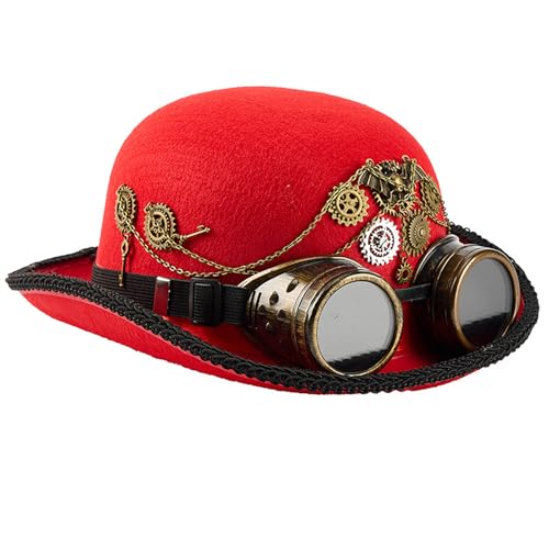 YAOGUI Zylinderhut aus Wolle mit abnehmbarer Brille, industrielles Getriebe-Design, Halloween-Party, Kopfschmuck, Cosplay, Kopfbedeckung, Steampunk-Hut mit Brille YAOGUI Zylinderhut aus Wolle mit abnehmbarer Brille, industrielles Getriebe-Design, Halloween-Party, Kopfschmuck, Cosplay, Kopfbedeckung, Steampunk-Hut mit Brille von YAOGUI