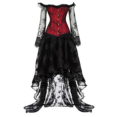 Gothic Kleid Damen Gotisches Spitzenkleid Trompetenärmel Patchwork Trägerkleid Vintage Steampunk Renaissance Kostüm Vampir Mittelalter Kleidung Karnevalskostüm für Halloween Fasching Karneval Party Gothic Kleid Damen Gotisches Spitzenkleid Trompetenärmel Patchwork Trägerkleid Vintage Steampunk Renaissance Kostüm Vampir Mittelalter Kleidung Karnevalskostüm für Halloween Fasching Karneval Party von YAOJIWANG