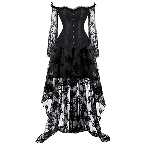 Gothic Kleid Damen Gotisches Spitzenkleid Trompetenärmel Patchwork Trägerkleid Vintage Steampunk Renaissance Kostüm Vampir Mittelalter Kleidung Karnevalskostüm für Halloween Fasching Karneval Party Gothic Kleid Damen Gotisches Spitzenkleid Trompetenärmel Patchwork Trägerkleid Vintage Steampunk Renaissance Kostüm Vampir Mittelalter Kleidung Karnevalskostüm für Halloween Fasching Karneval Party von YAOJIWANG